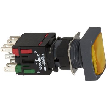 Pulsador luminoso rectangular amarillo ø16 - 1na+1nc - 12..24 v
