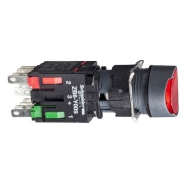 Botón iluminado completo de color rojoø16 muelle de retorno 1nc 12 ... 24 v