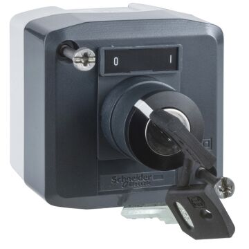Estación de control, plástico, tapa gris oscuro, 1 selector con llave ø 22, 1 na