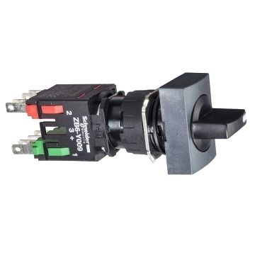 Selector rectangular negro ø 16 - 3 posiciones fijas - 1na+1nc