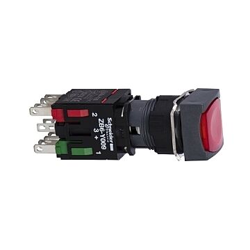 Pulsador luminoso cuadrado rojo ø 16 - 1na+1nc - 24v