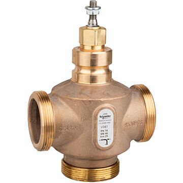Venta v341 globe valve, 3-way, pn16, g 2-1/4 external thread, dn40, kvs 25, bronze body, stainless steel trim, max. glycol 50%, stem up closed (a-ab)