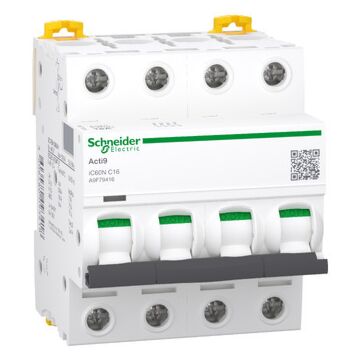Interruptor magnetotérmico; acti9 ic60n; 4p; 16 a; curva c; 6000 a/10 ka
