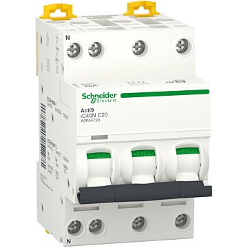 Magnetotérmico, acti9 ic40n, 3p+n, 20 a, c curva, 6000 a (iec 60898-1), 10 ka (iec 60947-2)