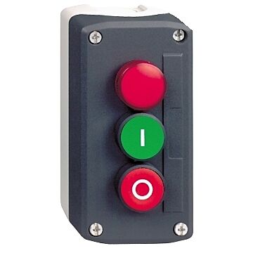 Estación gris oscuro - descarga verde/roja pulsadores ø22 y luz piloto roja