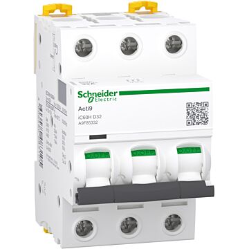 Magnetotérmico, acti9 ic60h, 3p, 32 a, d curva, 10000 a (iec 60898-1), 15 ka (iec 60947-2)