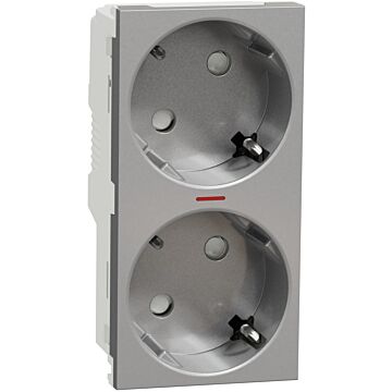 New unica system +, schuko doble aluminio con piloto (raptor)