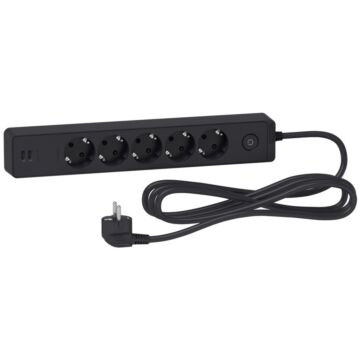 Base multienchufe de 5 tomas + 2 usb, cable 3 m. antracita