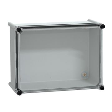 Pls box, polyester rear, transparent pc cover ip65 27x36x18cm ((*))
