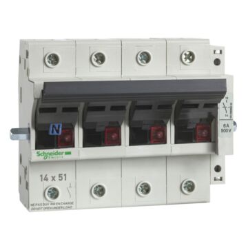 Seccionador portafusible tetrapolar 1 contacto auxiliar 50a fusible 14x51