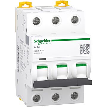 Magnetotérmico, acti9 ic60l, 3p, 10 a, k curva, 15000 a (iec 60898-1), 25 ka (iec 60947-2)