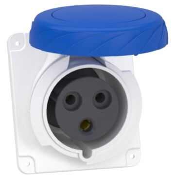 Toma panel en ángulo pk pratika con conexión 32 a ip 67 220 v 2 polos t50-60 hz