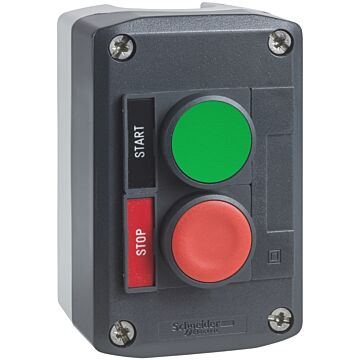 Estación de control, plástico, tapa gris oscuro, pulsadores verde/rojo rasantes ø22, retorno por resorte