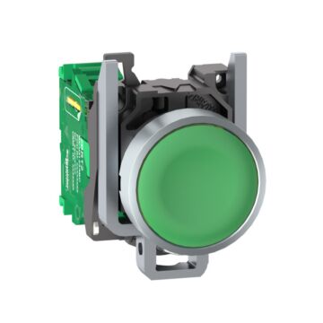 Pulsador inalámbrico y sin pilas, metal, verde, ø22, retorno por resorte
