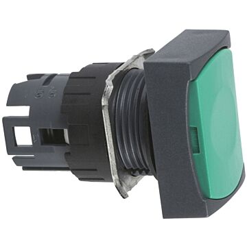 Cabeza pulsador verde rectangular ø 16, retorno por resorte
