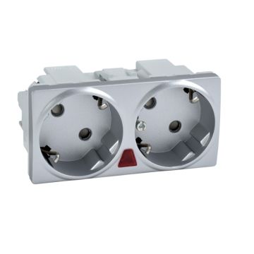Base doble 2p + tt lateral 16a 250v piloto unica aluminio