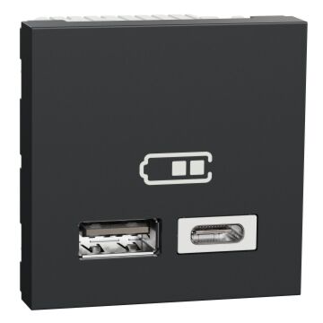 New unica - 2 cargadores usb 2,4 a - tipo a y c - antracita