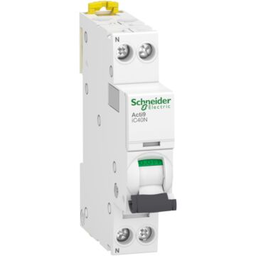 Magnetotérmico, acti9 ic40n, 1p+n, 25 a, d curva, 6000 a (iec 60898-1), 10 ka (iec 60947-2)