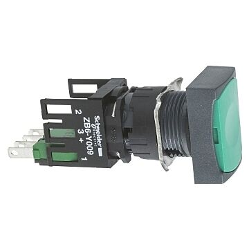 Pulsador rectangular verde ø 16 - 1na+1nc