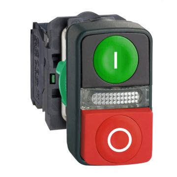 Pulsador  lum doble ve/ro sal led 24v 1na+1nc