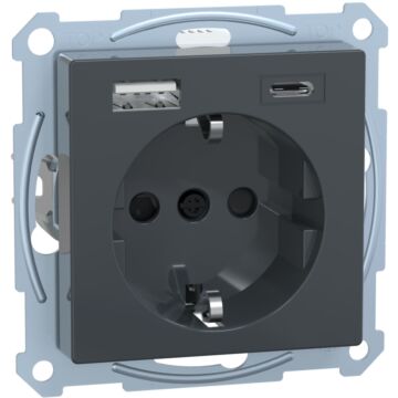 Enchufe + cargador usb a+c, system m, 2p + e, 16a, conexión rápida, antracita