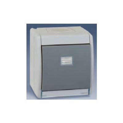 Pulsador monobloc IP55 10 A 250V~ con luminoso incorporado y sistema de embornamiento rápido gris Simon 44 Aqua