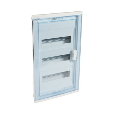 Caja modular de empotrar Nedbox con puerta transparente extraplana - 3 filas de 12+2 módulos