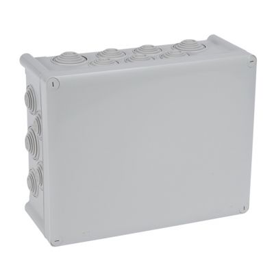 Caja de derivación para conexiones, Plexo IP55, rectangular. Dimensiones: 310x240x130mm 24 entradas. Color gris