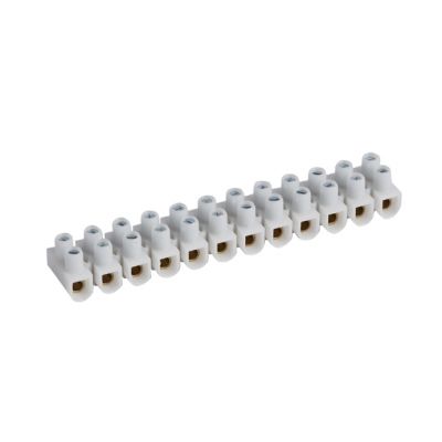 Regleta de conexión Nylbloc™. 12 bornas con capacidad 6mm². Intensidad máx 41A. Blanco incoloro