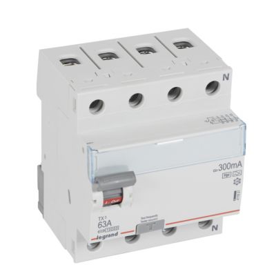 Interruptor diferencial TX³ 63A, 4 polos, 300mA, tipo F, 400VAC, 4 módulos