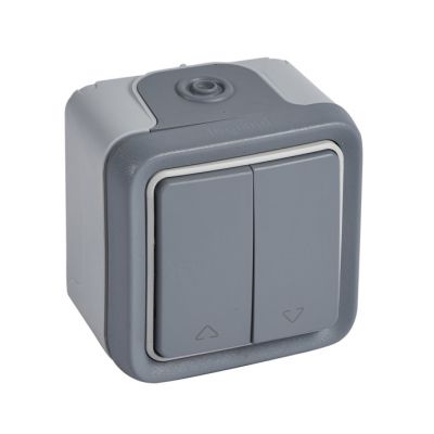 Doble pulsador de control de caja de automatismo de persiana Plexo monobloc gris