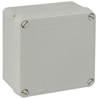 Caja estanca de conexión 100 x 100 x 55 mm sin conos. Color gris.