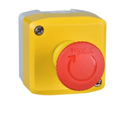 Harmony XALD, XALK - Estación de control, plástico, tapa amarilla, 1 pulsador de seta rojo ø 40, girar para desenclavar, 2 nc