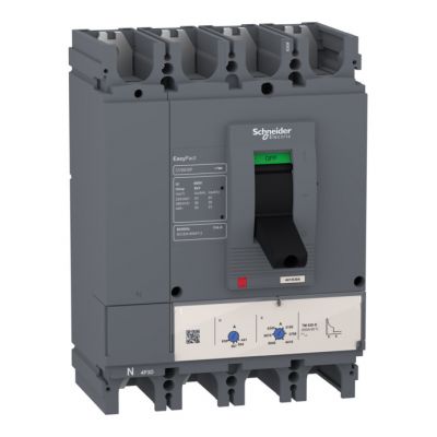 interruptor automático EasyPact CVS400F, 36 kA a 415 VCA, valor nominal 400 A unidad de control magnetotérmica TM-D, 4P 3r