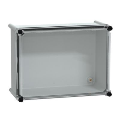 PLS box, polyester rear, transparent PC cover IP65 27x36x18cm ((*))