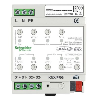 KNX - Gateway KNX-DALI Basic carril DIN  2 canales 16 escenas 64 balastos