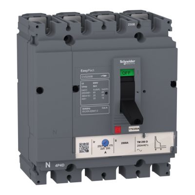 Interruptor automático EasyPact CVS160B, 25 kA a 415 VCA, clasificación de 160 A unidad de control magnetotérmica TM-D, 4P 3r