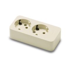 Base múltiple de 2 tomas schuko 16a 250v con toma tierra lateral blanco