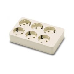 Base múltiple de 6 tomas schuko 16a 250v con toma tierra lateral blanco