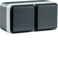 Toma schuko doble horizontal estanca gris