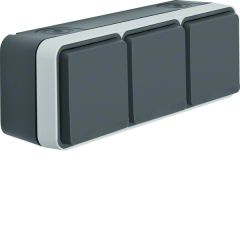 Toma schuko triple horizontal estanca gris