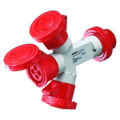 Multiplicador móvil estanco con 3 salidas ip67 - clavija 16a - 2 bases 3p+t 400v 50/60hz - rojo - 6h