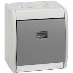 Conmutador monobloc ip55 10ax 250v~ con luminoso incorporado y sistema de embornamiento rápido gris simon aqua