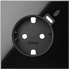 Tapa para base schuko con cargador usb c negro brillante simon 100