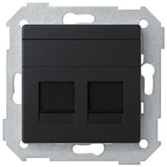 Placa de voz y datos plana con guardapolvo para 2 conectores rj45 negro mate simon 82 concept