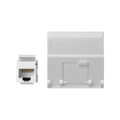 Placa de voz y datos inclinada con guardapolvo de 1 elemento y 1 conector rj45 de categoría 6 utp blanco simon k45