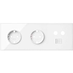 Kit front para 3 elementos con 2 bases de enchufe schuko y 1 toma r-tv+sat única con 1 conector rj45 blanco brillante simon 100