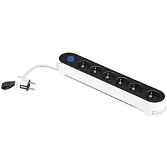 Base múltiple 6 tomas con 1,4 metros de cable y interruptor de pie y clavija extraplana simon