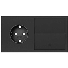 Kit front horizontal para 2 elementos con 1 base de enchufe schuko y 1 tecla individual negro mate simon 100