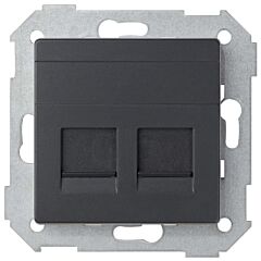 Placa de voz y datos plana con guardapolvo para 2 conectores rj45 amp® grafito simon 82